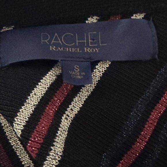 160 Rachel Roy | NWT Black Gold Glitter Stripes One‑Shoulder Midi Dress (size S) - Picture 5 of 9